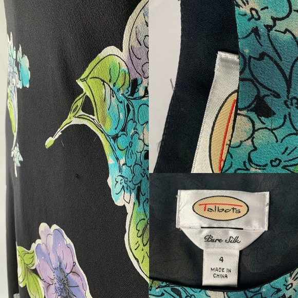 VTG Y2K Talbots Black Floral Silk Chiffo 1930s Style Bias Cut Dress S Size 4 - Picture 10 of 10